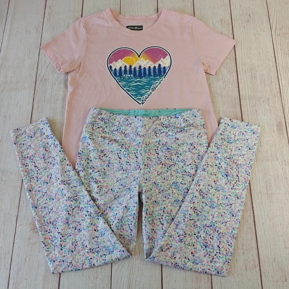 Eddie Bauer pink graphic tee & confetti legging set sz L(14/16)